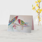 Twee Rosella papegaaien aquarel op een tak kaart (Gele Bloem)