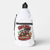 Twee rottweiler honden zitten samen sling bag (Voorkant)