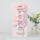 Twee Roze Anjers Trouwmenu Menu (Staand voorkant)