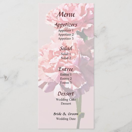 Twee Roze Anjers Trouwmenu Menu (Voorkant)