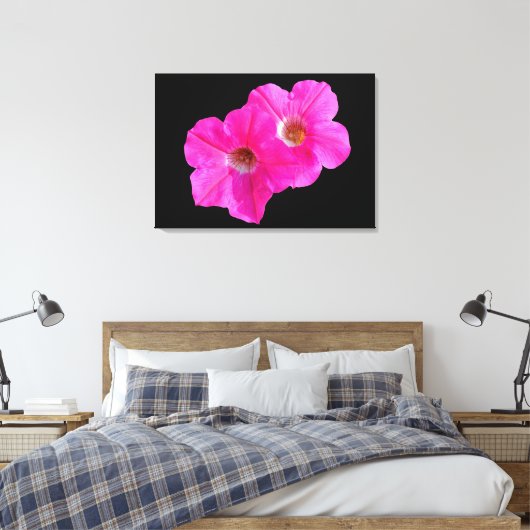 twee roze bloemen op zwarte achtergrond . canvas afdruk (Insitu (Slaapkamer))