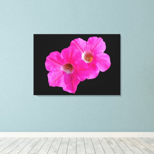 twee roze bloemen op zwarte achtergrond . canvas afdruk (Insitu (Houten vloer))