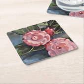 Twee roze Camellias Fine Art Oil Painting Kartonnen Onderzetters (Schuin)