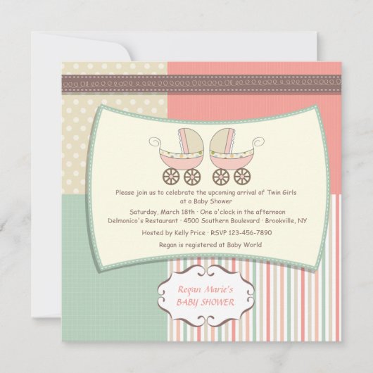 Twee roze Carriages Baby shower Kaart (Voorkant)