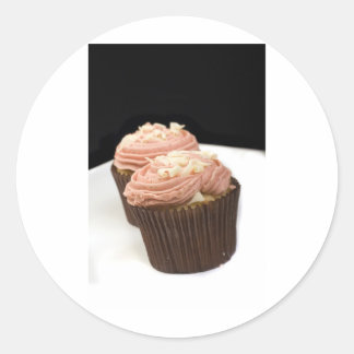 Twee roze cupcakes ronde sticker