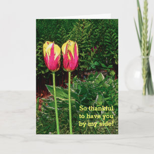 TWEE ROZE EN GELE TULPEN / HAPPY JUBILEUM KAART