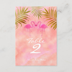 Twee Roze Flamingo's Aquarel Tafel Nummerkaart Kaart