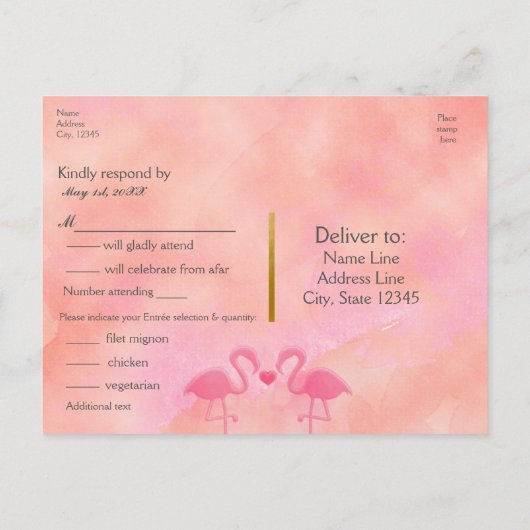 Twee Roze Flamingo's Aquarel Trouw RSVP Kaarten (Achterkant)