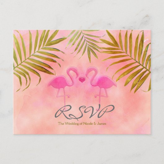 Twee Roze Flamingo's Aquarel Trouw RSVP Kaarten (Voorkant)