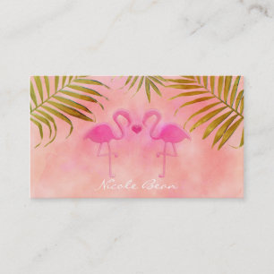 Twee Roze Flamingo's Aquarel Visitekaartjes