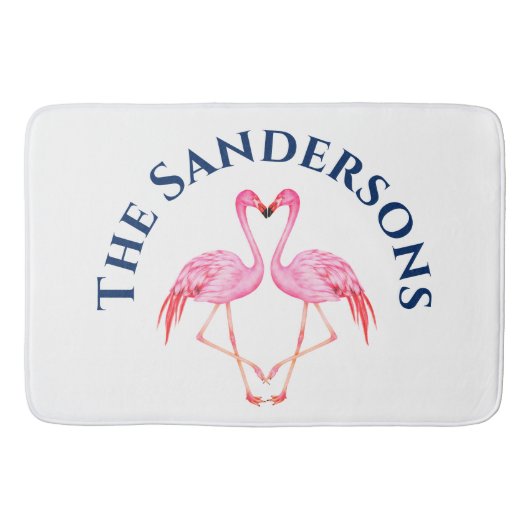 Twee roze flamingos Bathroom Monogram Naam Bath Ma Badmat (Voorkant)