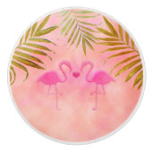 Twee Roze Flamingos Beach Waterverf Elegant Keramische Knop (Voorkant)