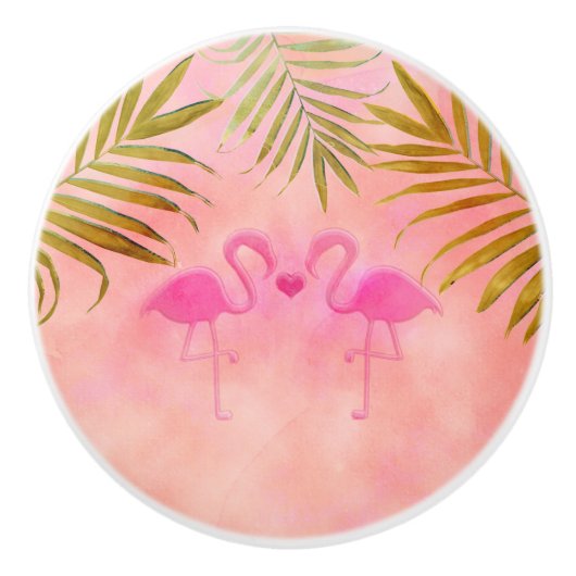 Twee Roze Flamingos Beach Waterverf Elegant Keramische Knop (Voorkant)