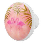 Twee Roze Flamingos Beach Waterverf Elegant Keramische Knop (Rechts)