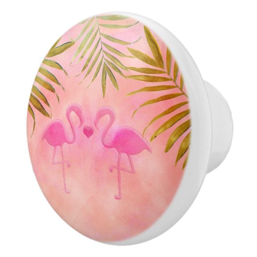 Twee Roze Flamingos Beach Waterverf Elegant Keramische Knop (Rechts)