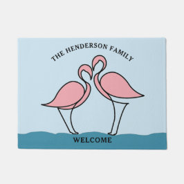 Twee Roze Flamingo's Familienaam Welkom Deurmat