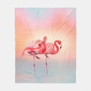 Twee roze flamingos in het water bij sunsetflaming fleece deken