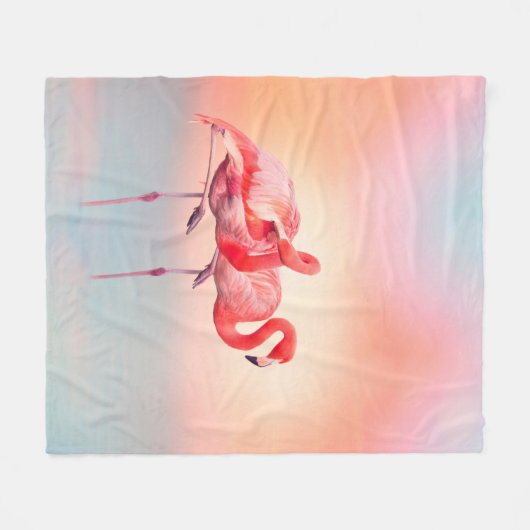 Twee roze flamingos in het water bij sunsetflaming fleece deken (Voorkant (Horizontaal))