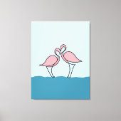 Twee roze flamingo's op de waterlijn tekening canvas afdruk (Voorkant)