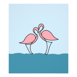 Twee roze flamingo's op de waterlijn tekening foto afdruk