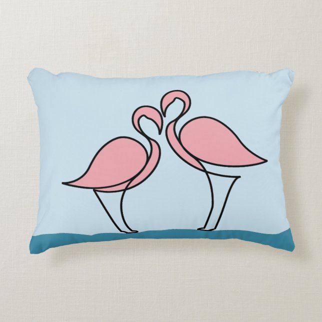 Twee roze flamingo's op het water accent kussen (Voorkant)