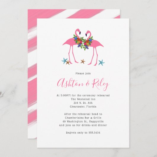 Twee Roze Flamingo's Proefbruiloft Uitnodigingen (Voorkant / Achterkant)