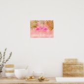 Twee roze flamingos Tropical Beach Party banner Poster (Keuken)