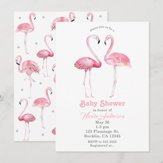 Twee Roze Flamingo's Tropisch Baby shower Kaart (Voorkant / Achterkant)