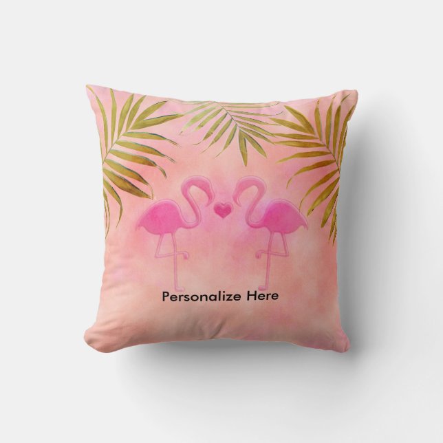 Twee Roze Flamingo's Tropisch Strand Kussensloop Kussen (Voorkant)