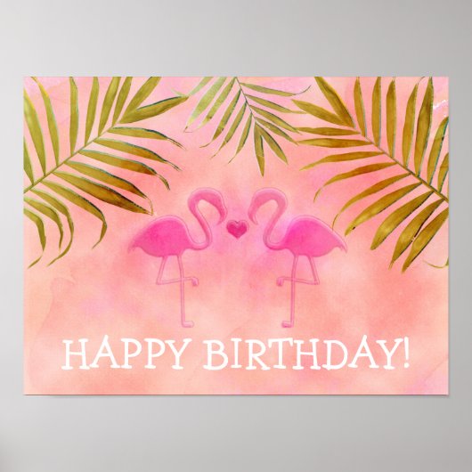 Twee Roze Flamingo's Tropisch Strandfeest Spandoek Poster (Voorkant)