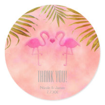 Twee Roze Flamingo's Watercolor Trouwstickers