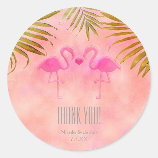 Twee roze flamingo's Waterverf bruiloft stickers (Voorkant)