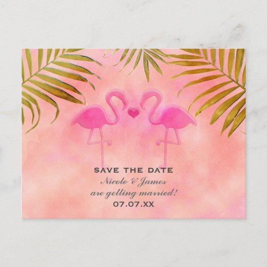 Twee Roze Flamingo's Waterverf Save The Date Kaart (Voorkant)