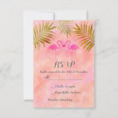 Twee Roze Flamingo's Waterverf Strandbruiloft RSVP Kaartje (Voorkant)