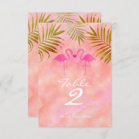 Twee Roze Flamingo's Waterverf Tafelnummer Kaart (Voorkant / Achterkant)