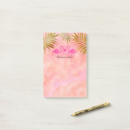 Twee Roze Flamingo's Waterverf Tropical Post it Post-it® Notes (Op bureau)