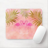 Twee Roze Flamingo's Waterverf Tropisch Muismat (Met muis)