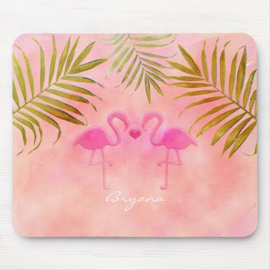 Twee Roze Flamingo's Waterverf Tropisch Muismat (Voorkant)