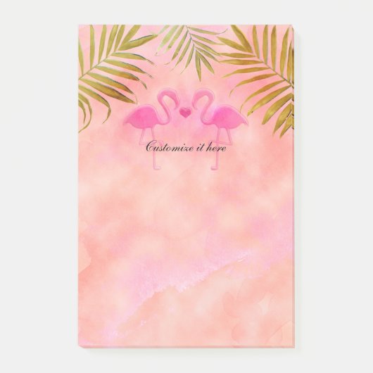Twee Roze Flamingo's Waterverf Tropisch Post-it Post-it® Notes (Voorkant)