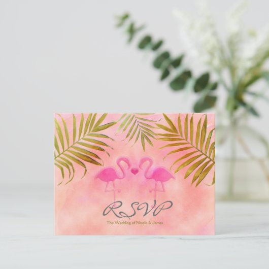 Twee roze Flamingos Waterverf Weddenschap RSVP-kaa Uitnodiging Briefkaart (Staand voorkant)