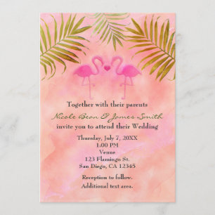 Twee roze flamingos Waterverf Wedding Invitations Kaart