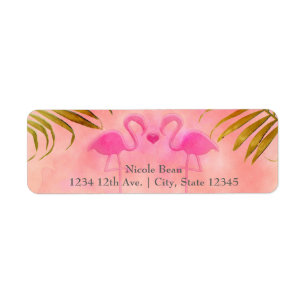 Twee roze flamingos Waterverf Wedding Labels