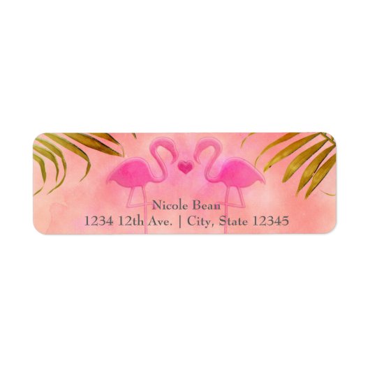 Twee roze flamingos Waterverf Wedding Labels (Voorkant)