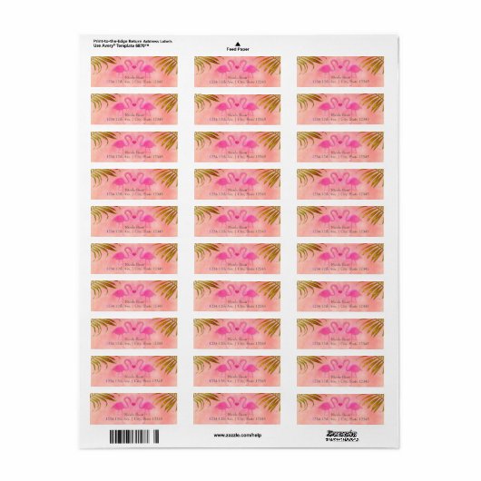Twee roze flamingos Waterverf Wedding Labels (Full Sheet)