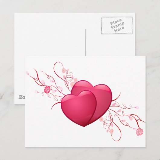 Twee roze harten briefkaart (Voorkant / Achterkant)