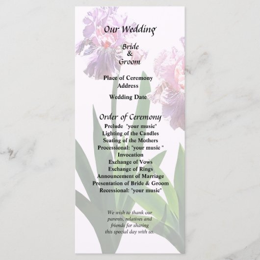 Twee roze irissen programmakaart (Voorkant)