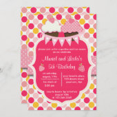 Twee roze koekjes, Stippen en aardbeien Partij Kaart (Voorkant / Achterkant)