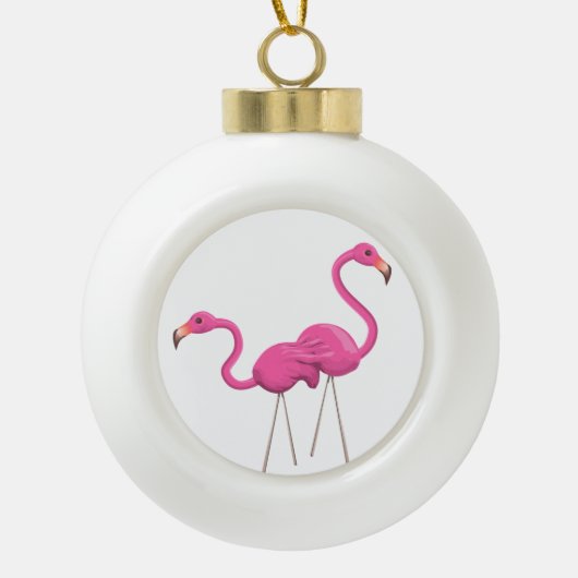 Twee roze lamingos die samen staan keramische bal ornament (Voorkant)