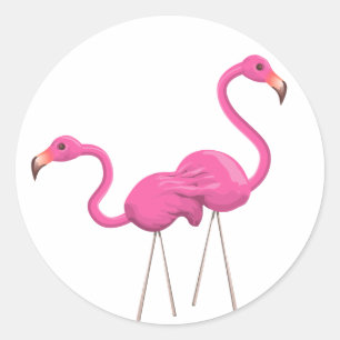 Twee roze lamingos die samen staan ronde sticker