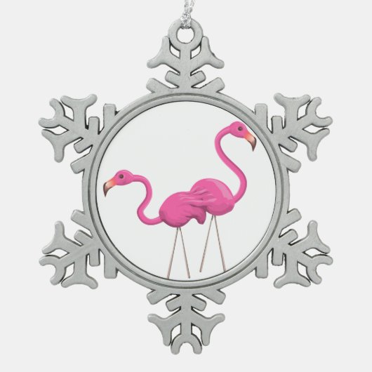 Twee roze lamingos die samen staan tin sneeuwvlok ornament (Voorkant)